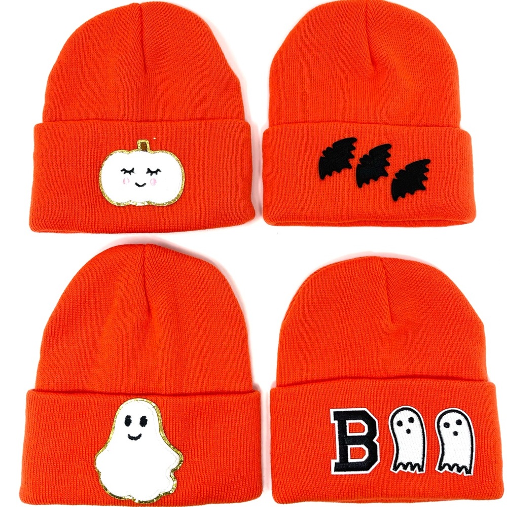 Kids Orange Halloween Beanie Hats